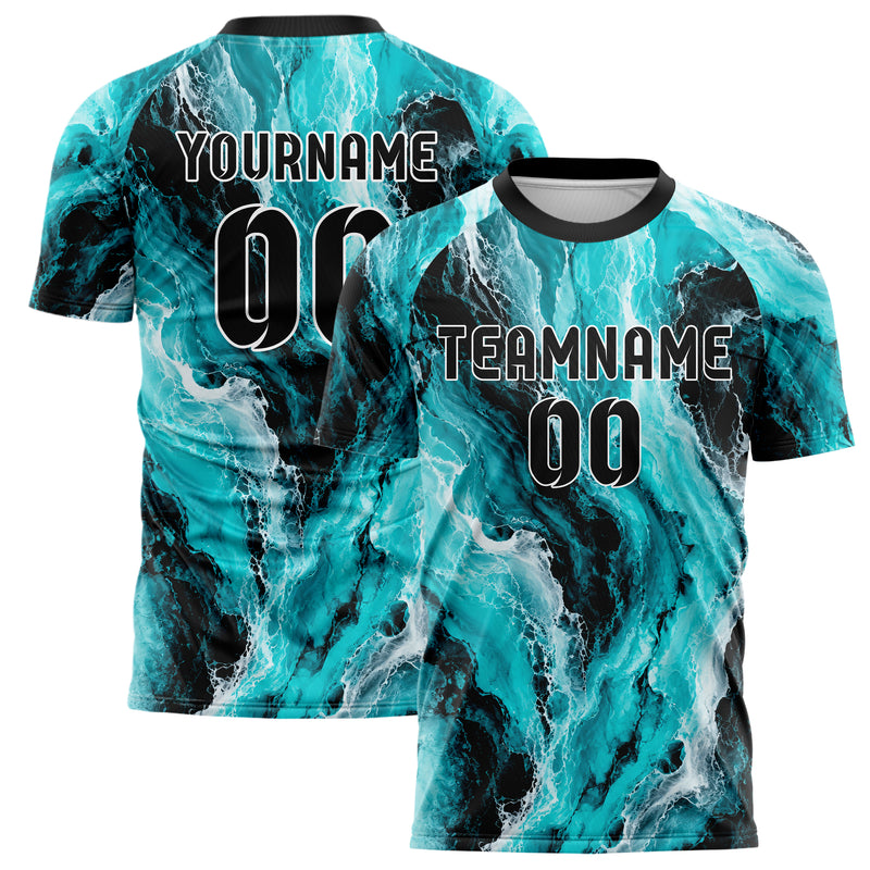 Cyan lebendiges Marmor Ocean Wave Fluid Design 14-0048 individuelles Fußballtrikot main