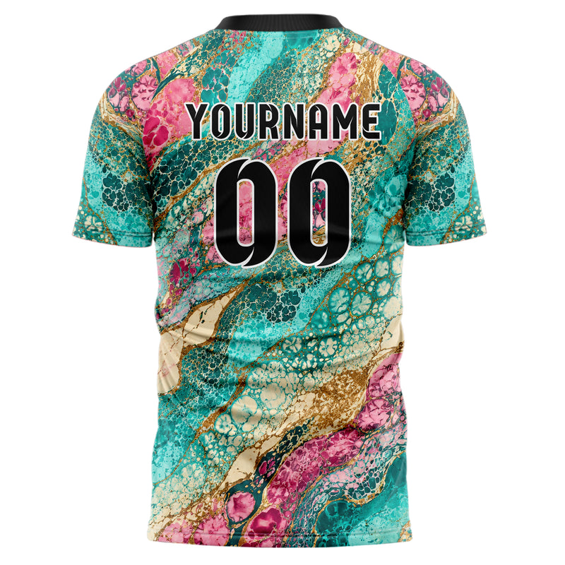 Petrol lebendiges Marmor Liquid Cells Design 14-0013 individuelles Fußballtrikot back
