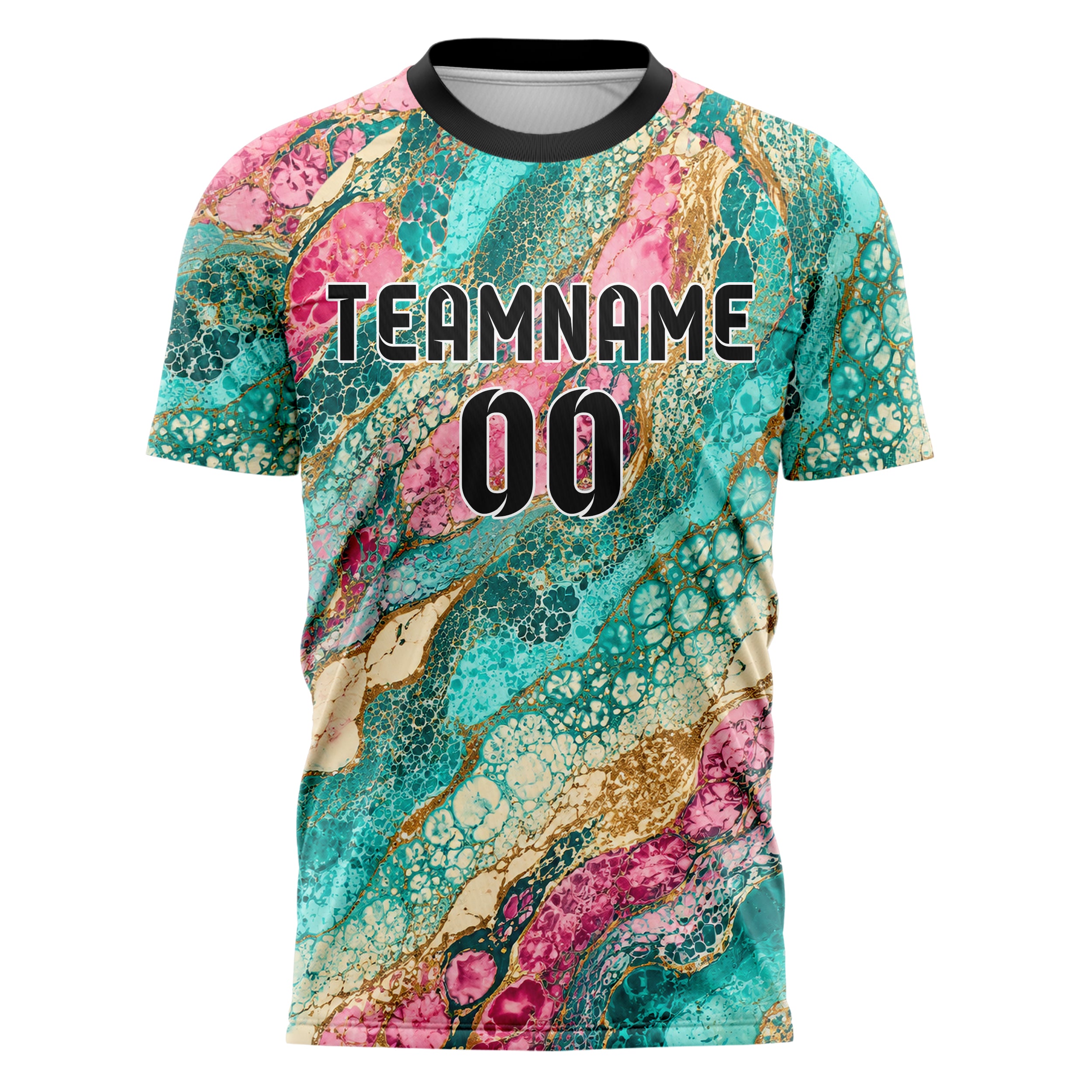 Petrol lebendiges Marmor Liquid Cells Design 14-0013 individuelles Fußballtrikot front