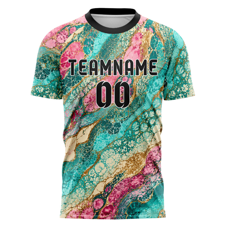 Petrol lebendiges Marmor Liquid Cells Design 14-0013 individuelles Fußballtrikot front