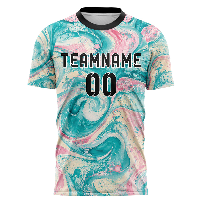 Petrol lebendiges Marmor Ribbon Pools Design 14-0004 individuelles Fußballtrikot front
