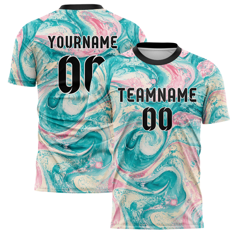 Petrol lebendiges Marmor Ribbon Pools Design 14-0004 individuelles Fußballtrikot main