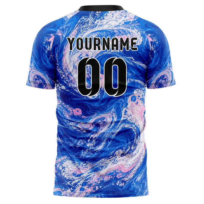 Royalblau klassisches Marmor Ocean Wave Fluid Design 14-0006 individuelles Fußballtrikot back