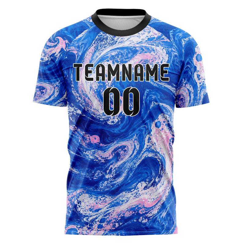 Royalblau klassisches Marmor Ocean Wave Fluid Design 14-0006 individuelles Fußballtrikot front