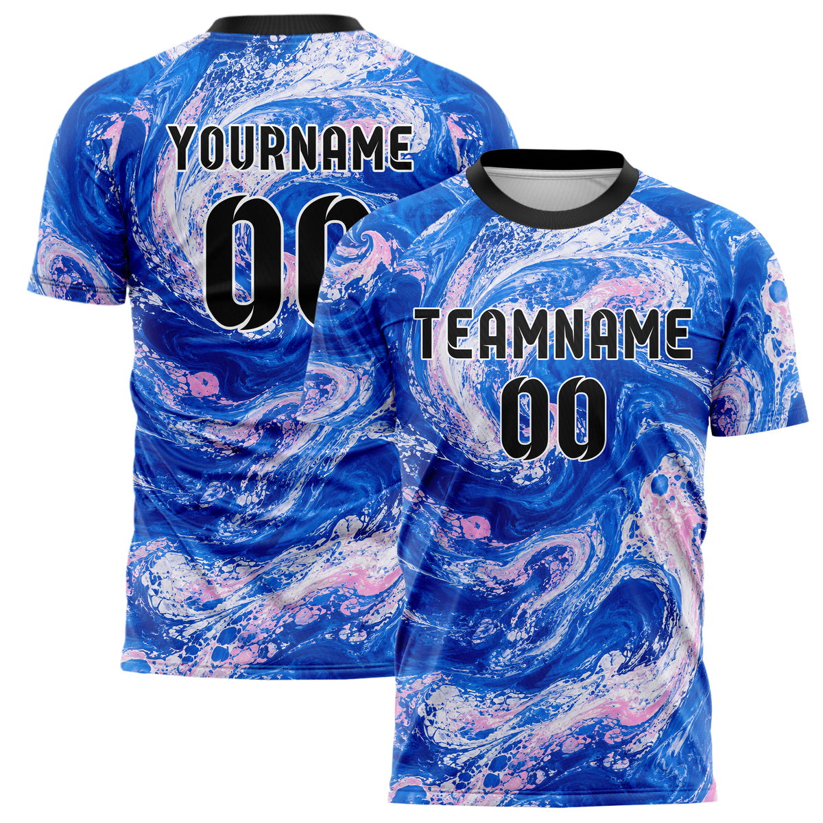 Royalblau klassisches Marmor Ocean Wave Fluid Design 14-0006 individuelles Fußballtrikot main