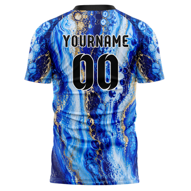Royalblau lebendiges Marmor Liquid Cells Design 14-0049 individuelles Fußballtrikot back