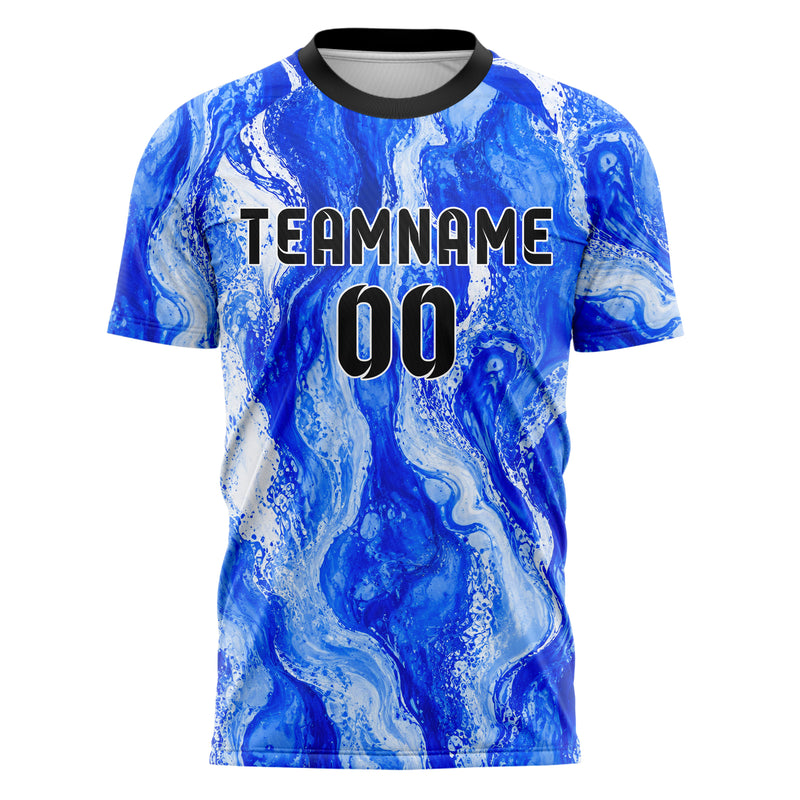 Royalblau lebendiges Marmor Ribbon Pools Design 14-0010 individuelles Fußballtrikot front