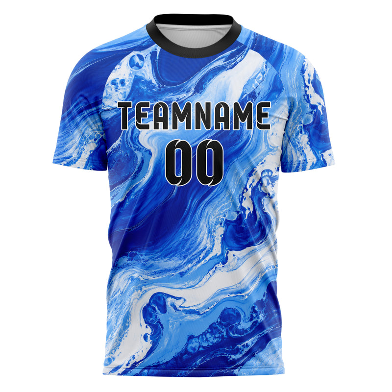 Royalblau lebendiges Marmor Ribbon Pools Design 14-0046 individuelles Fußballtrikot front