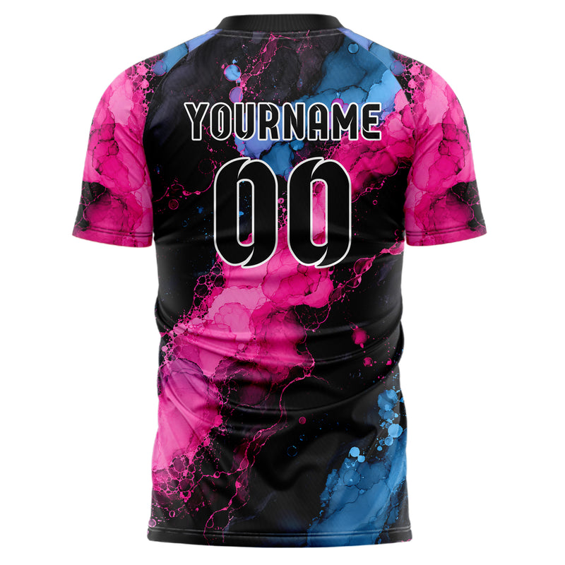 Schwarz lebendiges Marmor Alcohol Ink Water Design 14-0020 individuelles Fußballtrikot back