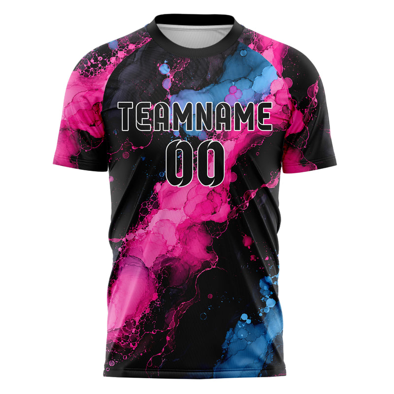 Schwarz lebendiges Marmor Alcohol Ink Water Design 14-0020 individuelles Fußballtrikot front