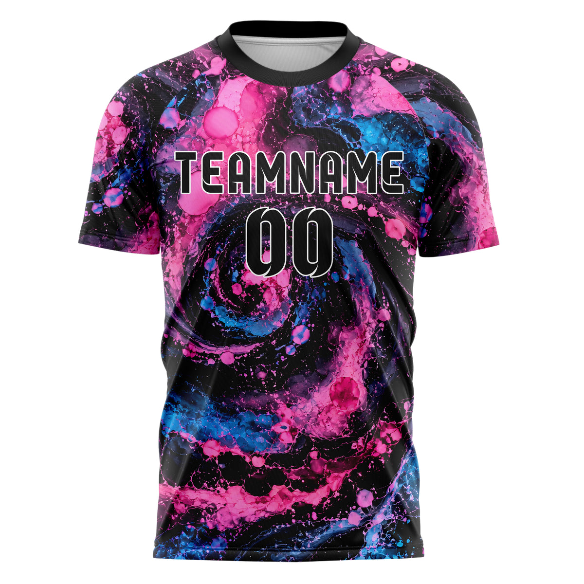 Schwarz lebendiges Marmor Alcohol Ink Water Design 14-0032 individuelles Fußballtrikot front