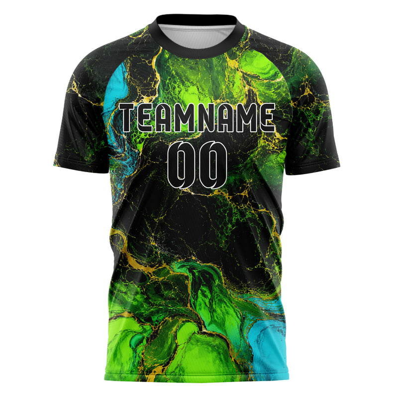 Neongruen lebendiges Marmor Luxury Marble Veins Design 14-0021 individuelles Fußballtrikot front