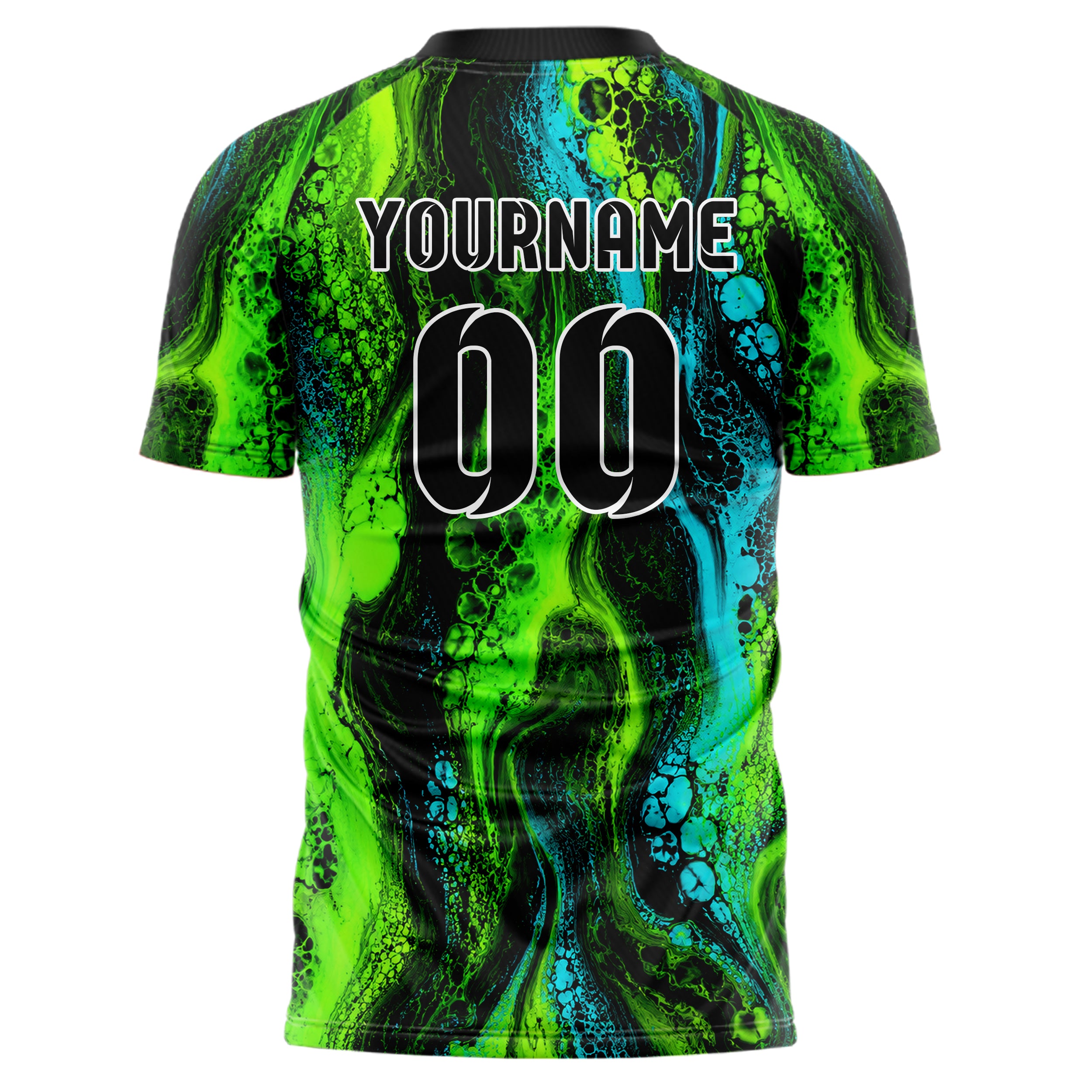 Neongruen lebendiges Marmor Ocean Wave Fluid Design 14-0036 individuelles Fußballtrikot back