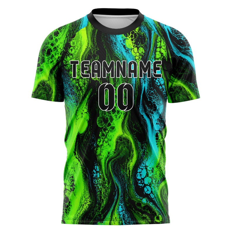 Neongruen lebendiges Marmor Ocean Wave Fluid Design 14-0036 individuelles Fußballtrikot front