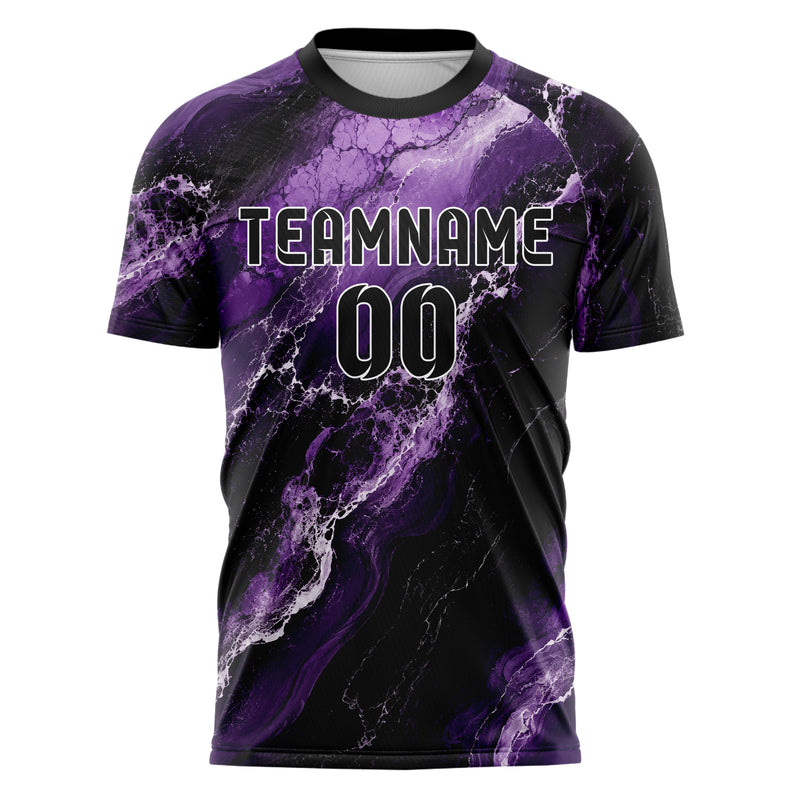 Dunkellila dunkles Marmor Luxury Marble Veins Design 14-0039 individuelles Fußballtrikot front