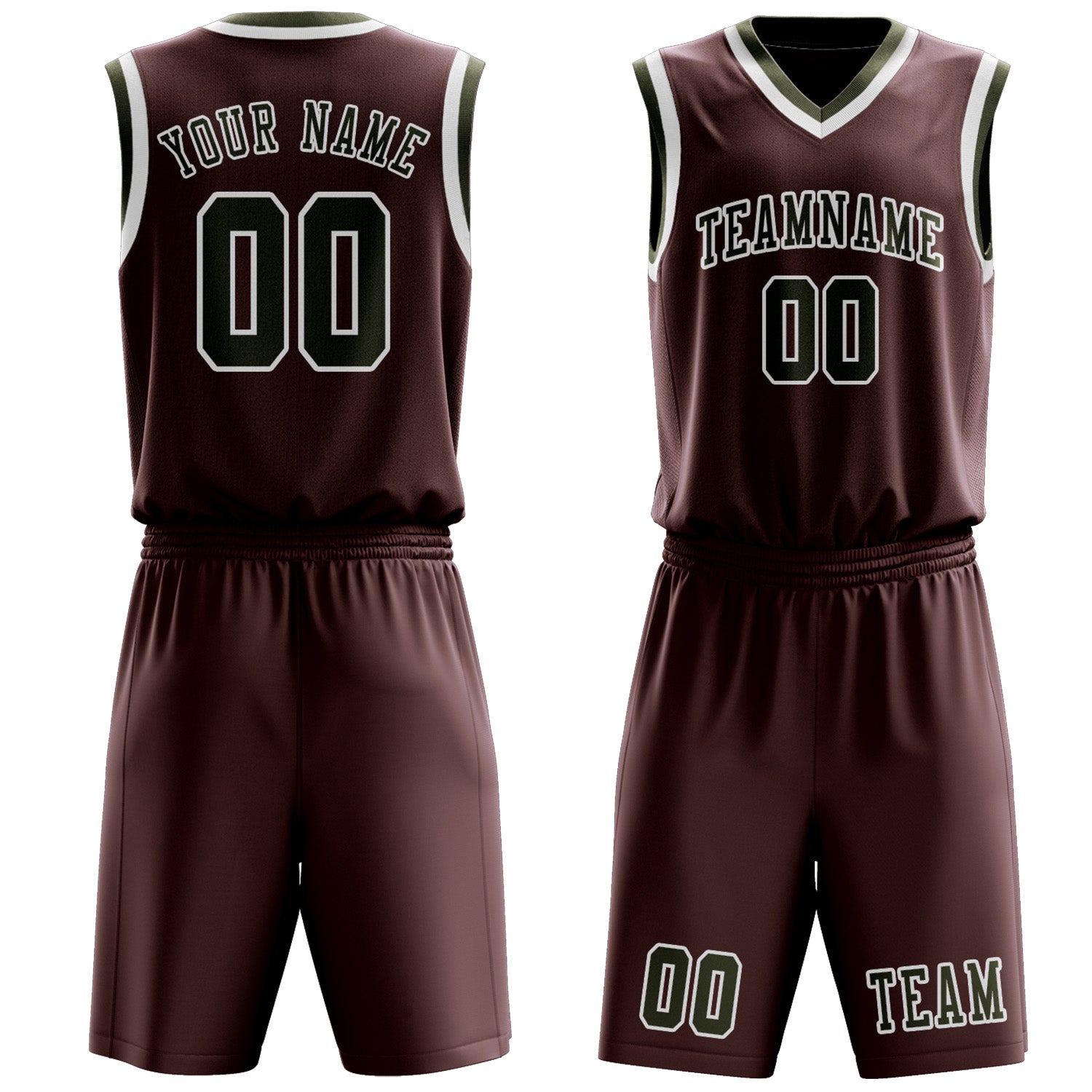 Benutzerdefiniertes Professionelles Karmesinrot Dunkles Oliv Basketballtrikot-Set