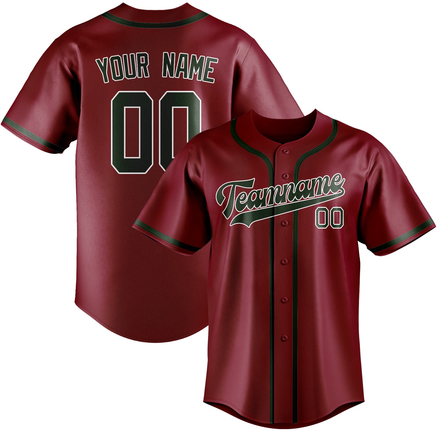 Benutzerdefiniertes Professionelles Karmesinrot Tannengrün Baseballtrikot