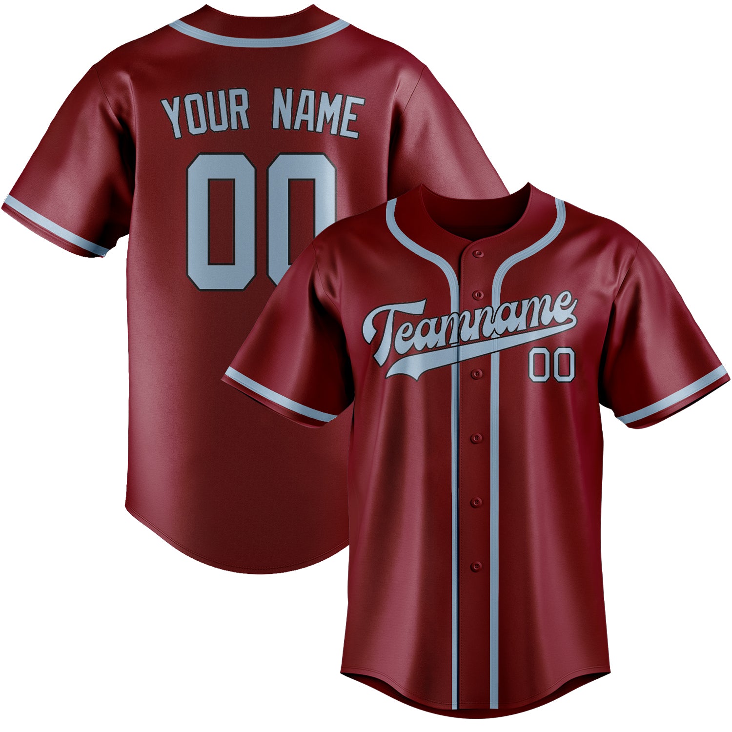Benutzerdefiniertes Professionelles Karmesinrot Hellblau Baseballtrikot