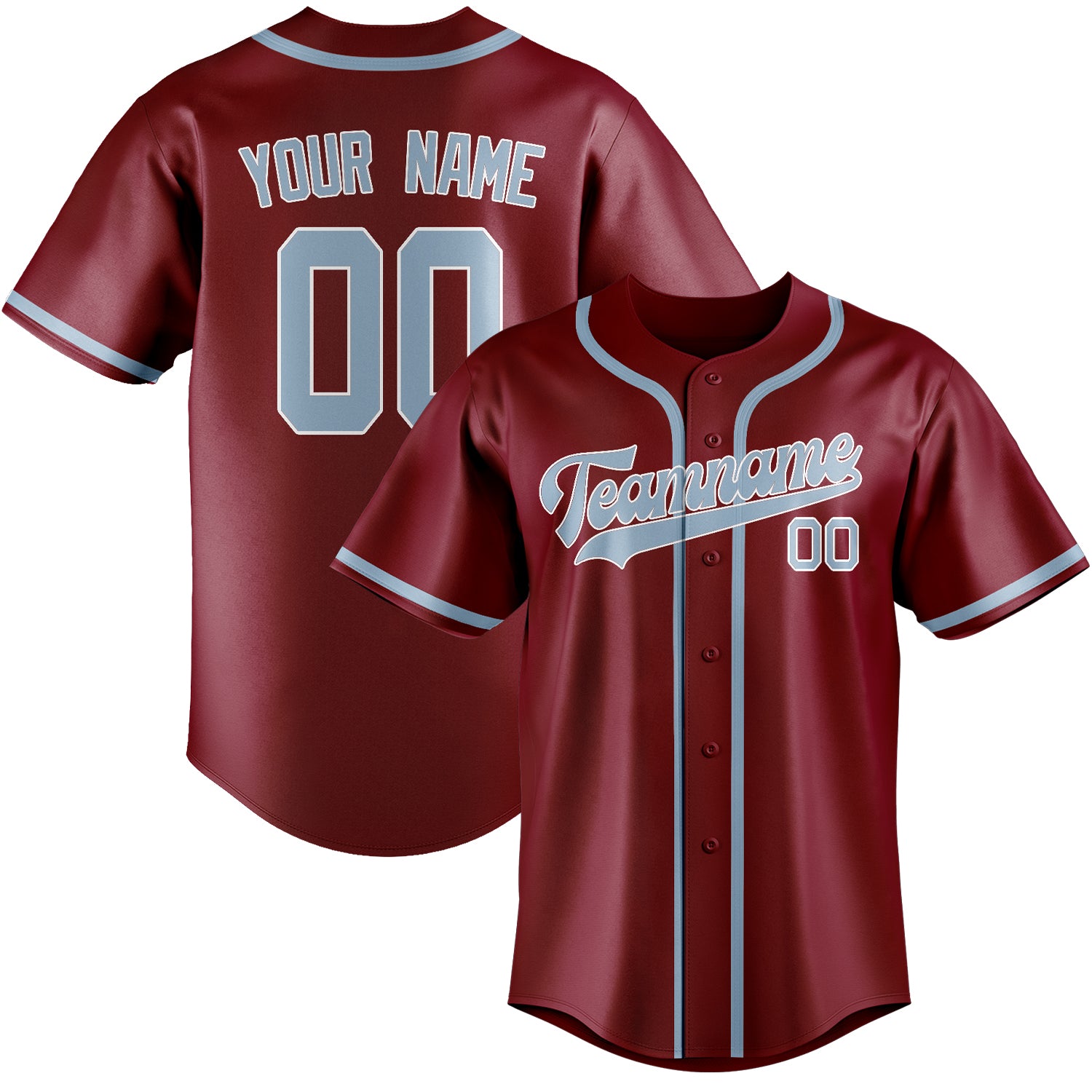 Benutzerdefiniertes Professionelles Karmesinrot Hellblau Baseballtrikot