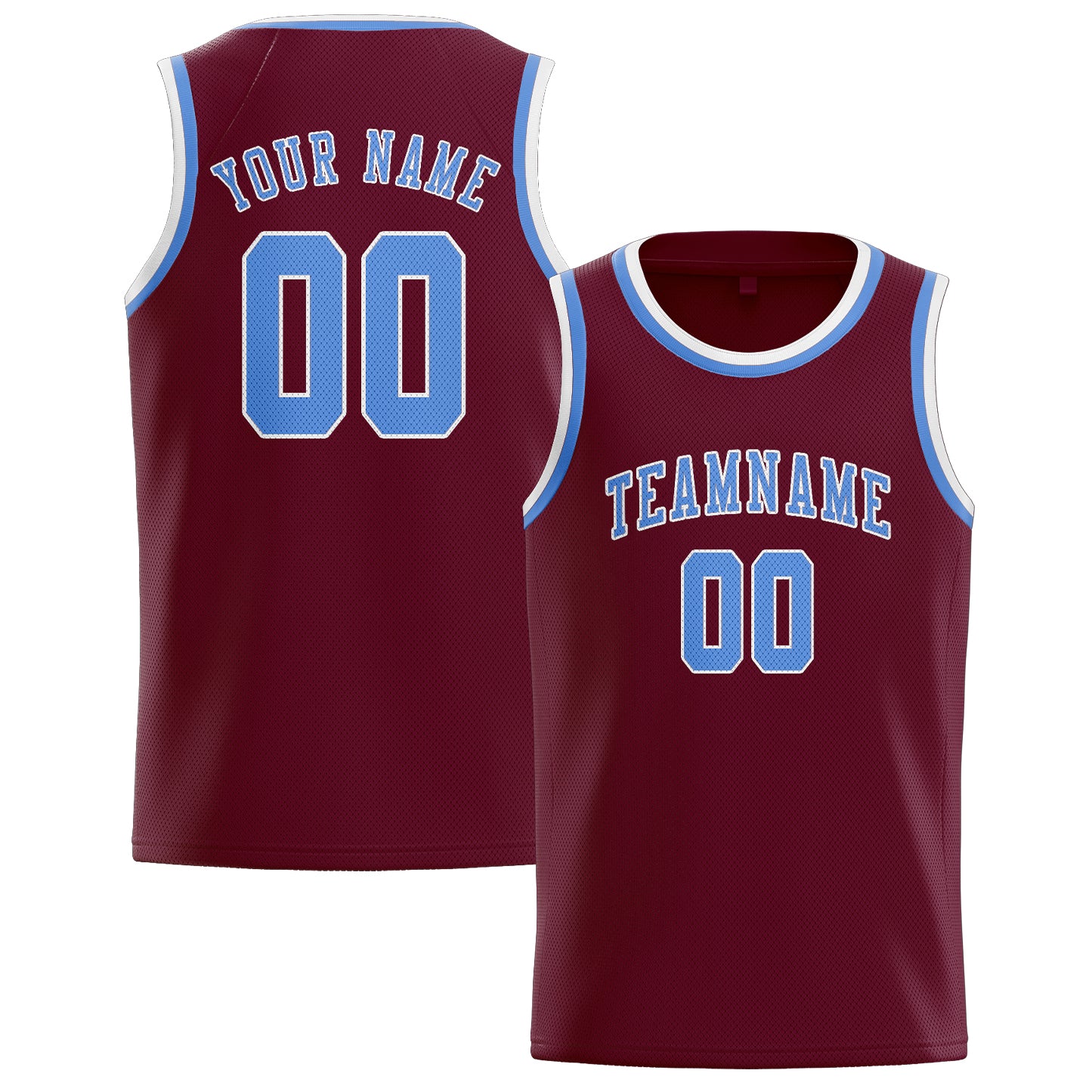 Benutzerdefiniertes Professionelles Karmesinrot Hellblau Basketballtrikot