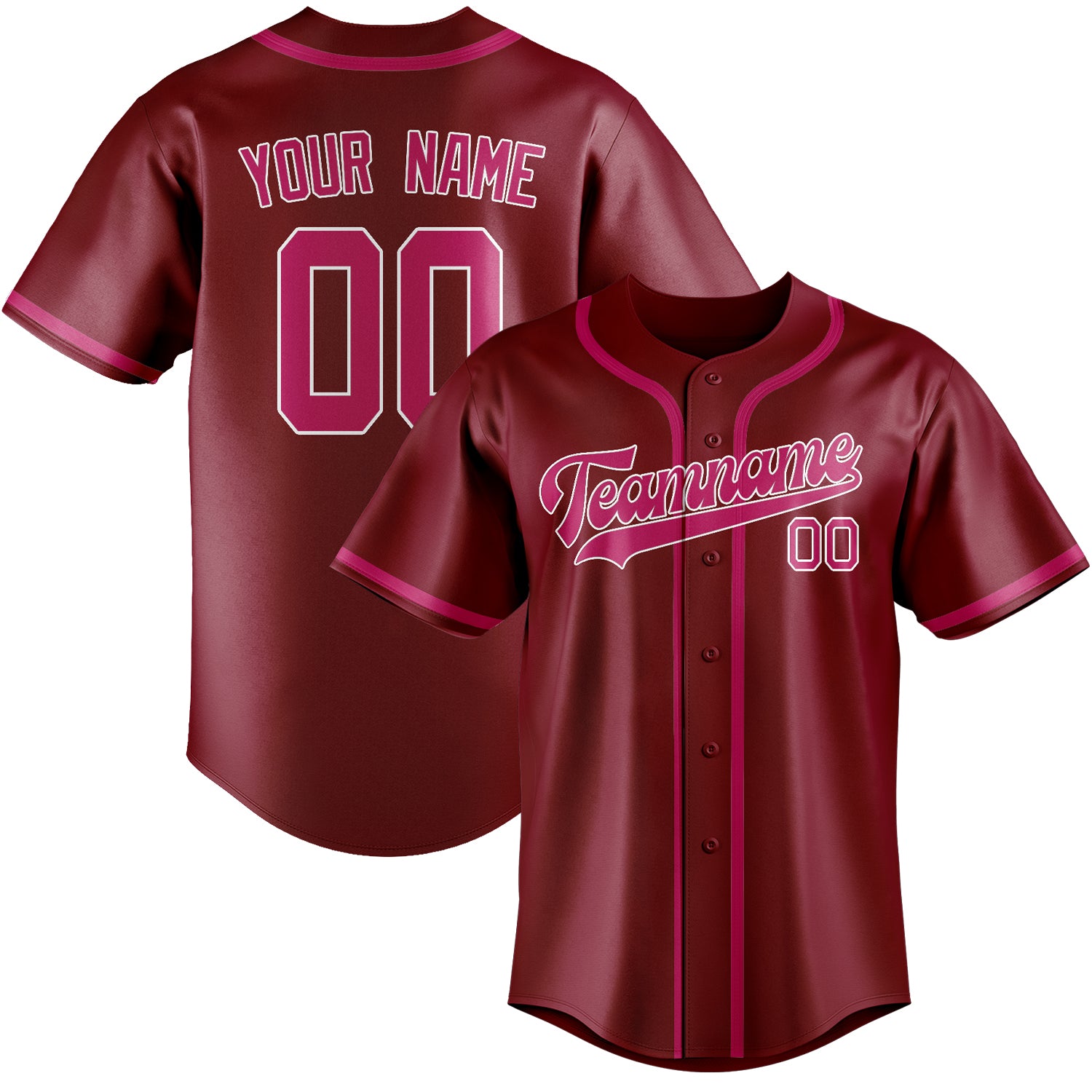 Benutzerdefiniertes Professionelles Karmesinrot Rosarot Baseballtrikot