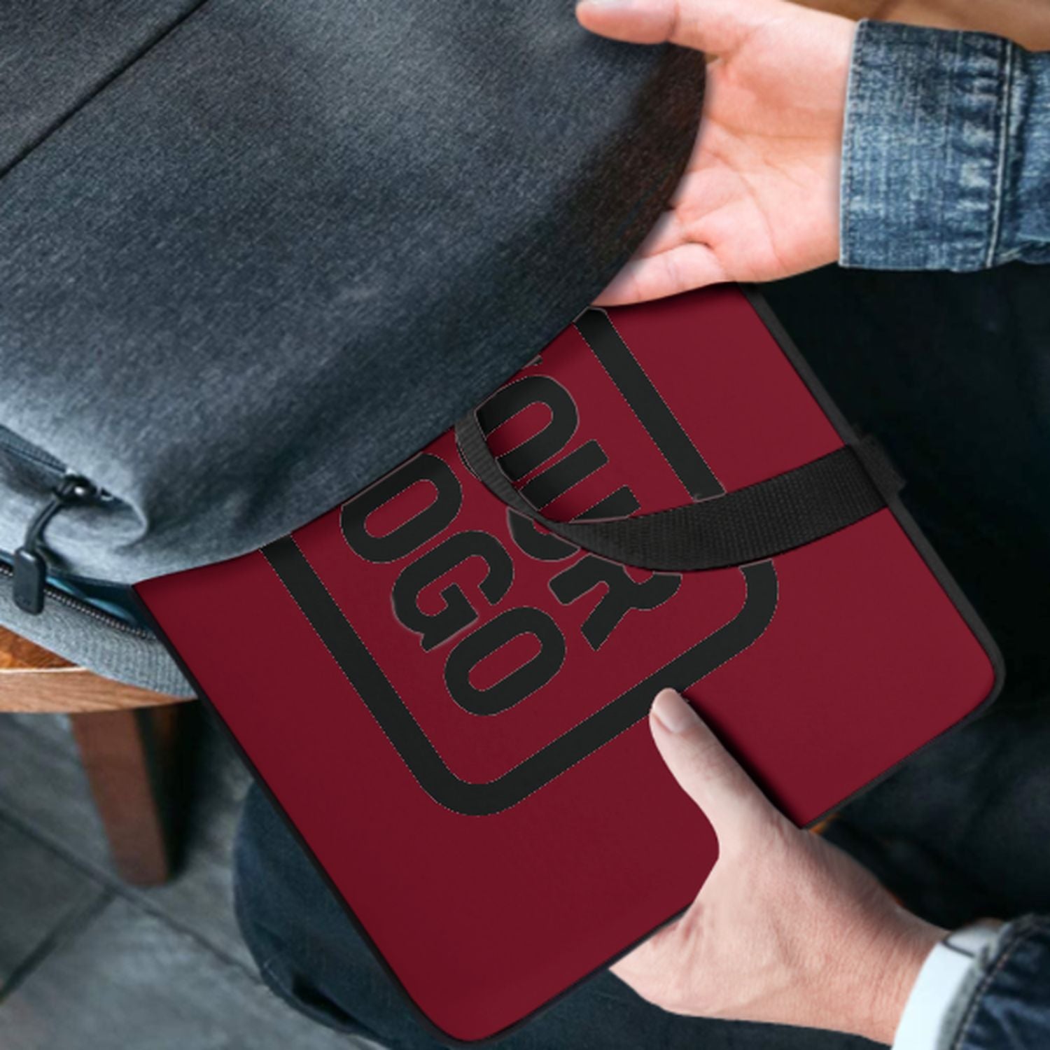 Borsa per laptop nera cremisi su misura