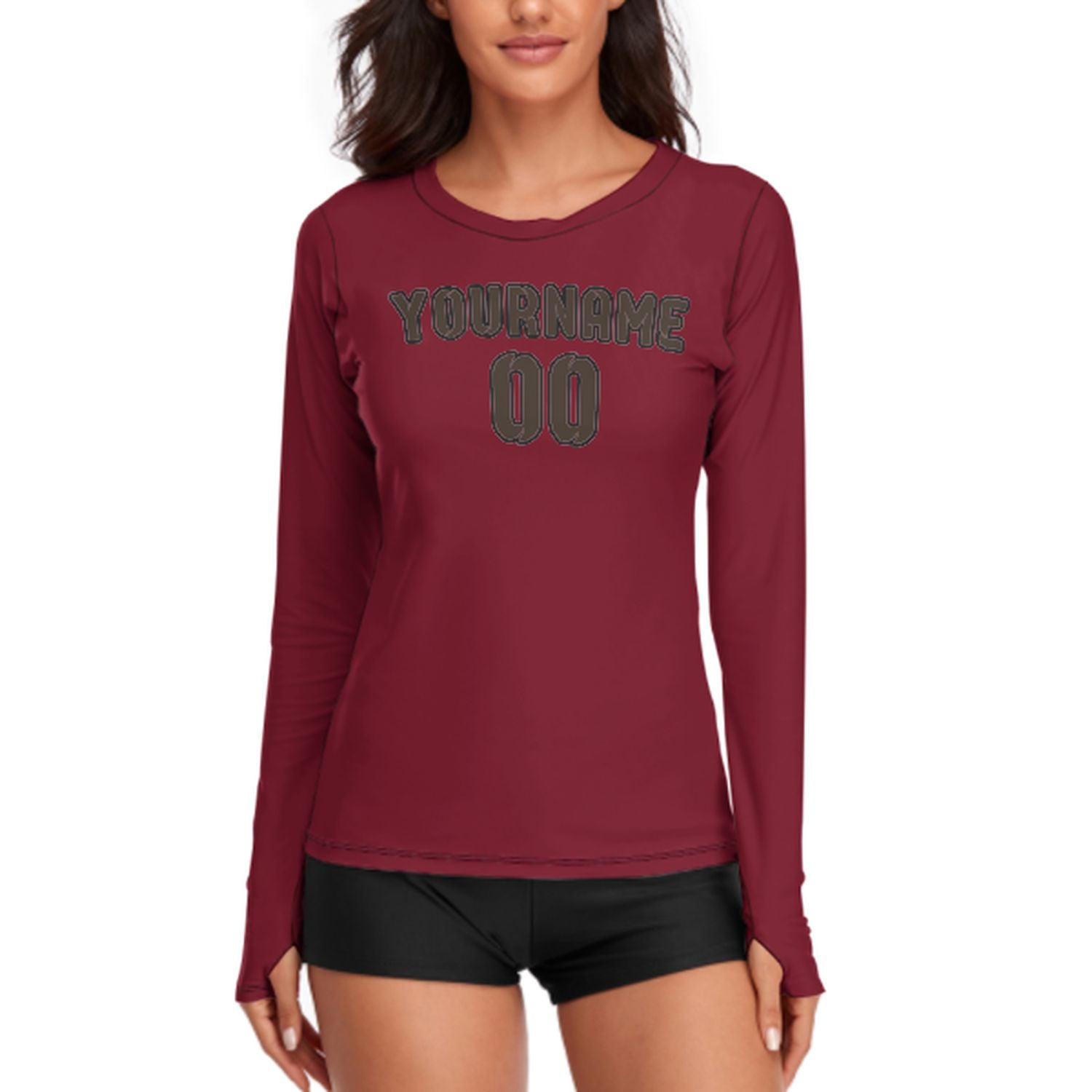 Maßgeschneidertes Karmesinrot Braun Damen Langarmshirt