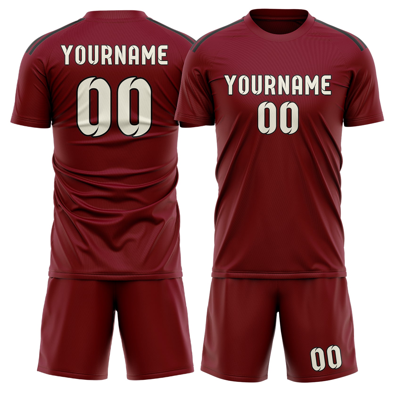 Maßgeschneidertes Professionelles Karmesinrot Beige Fußballtrikot-Set