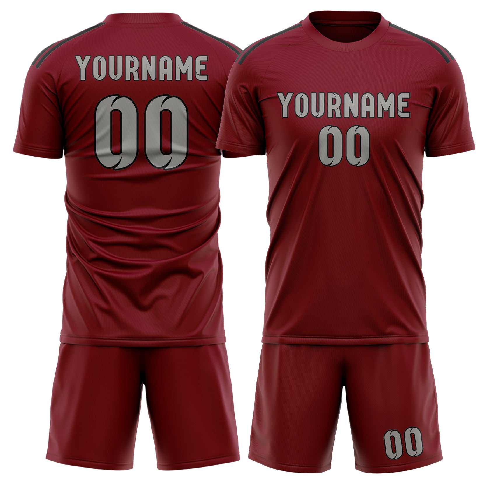 Maßgeschneidertes Professionelles Karmesinrot Grau Fußballtrikot-Set