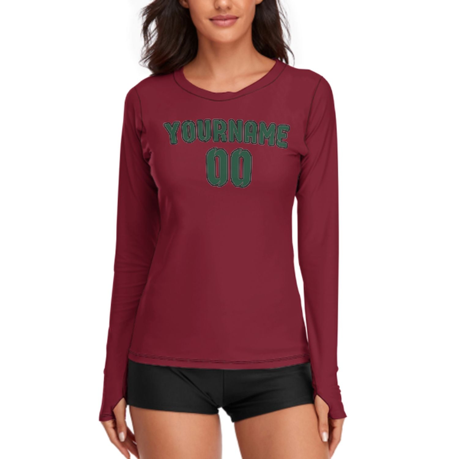 Maßgeschneidertes Karmesinrot Moosgrün Damen Langarmshirt