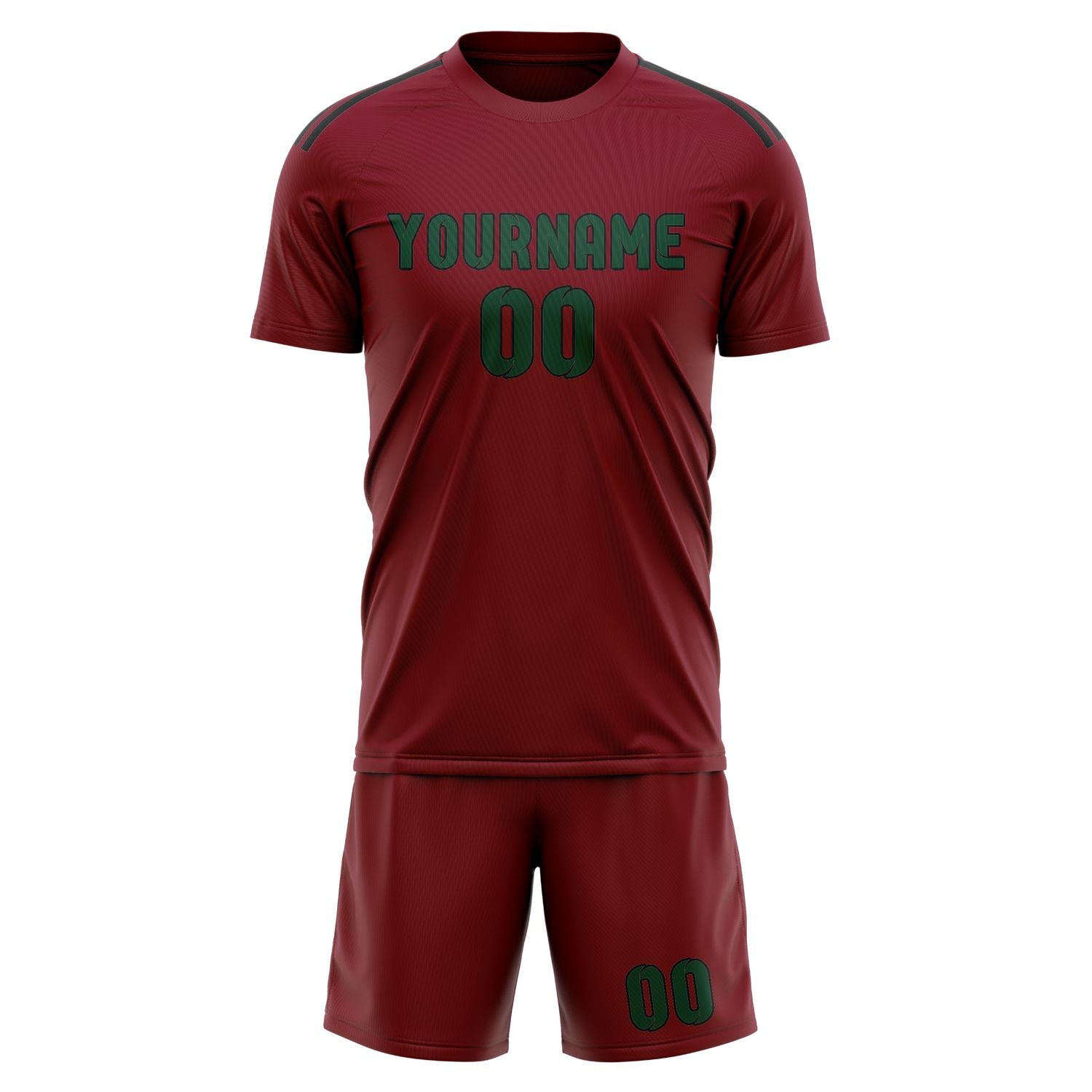 Maßgeschneidertes Professionelles Karmesinrot Moosgrün Fußballtrikot-Set