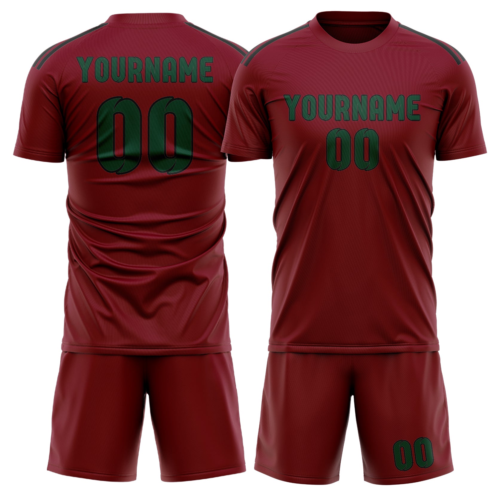 Maßgeschneidertes Professionelles Karmesinrot Moosgrün Fußballtrikot-Set