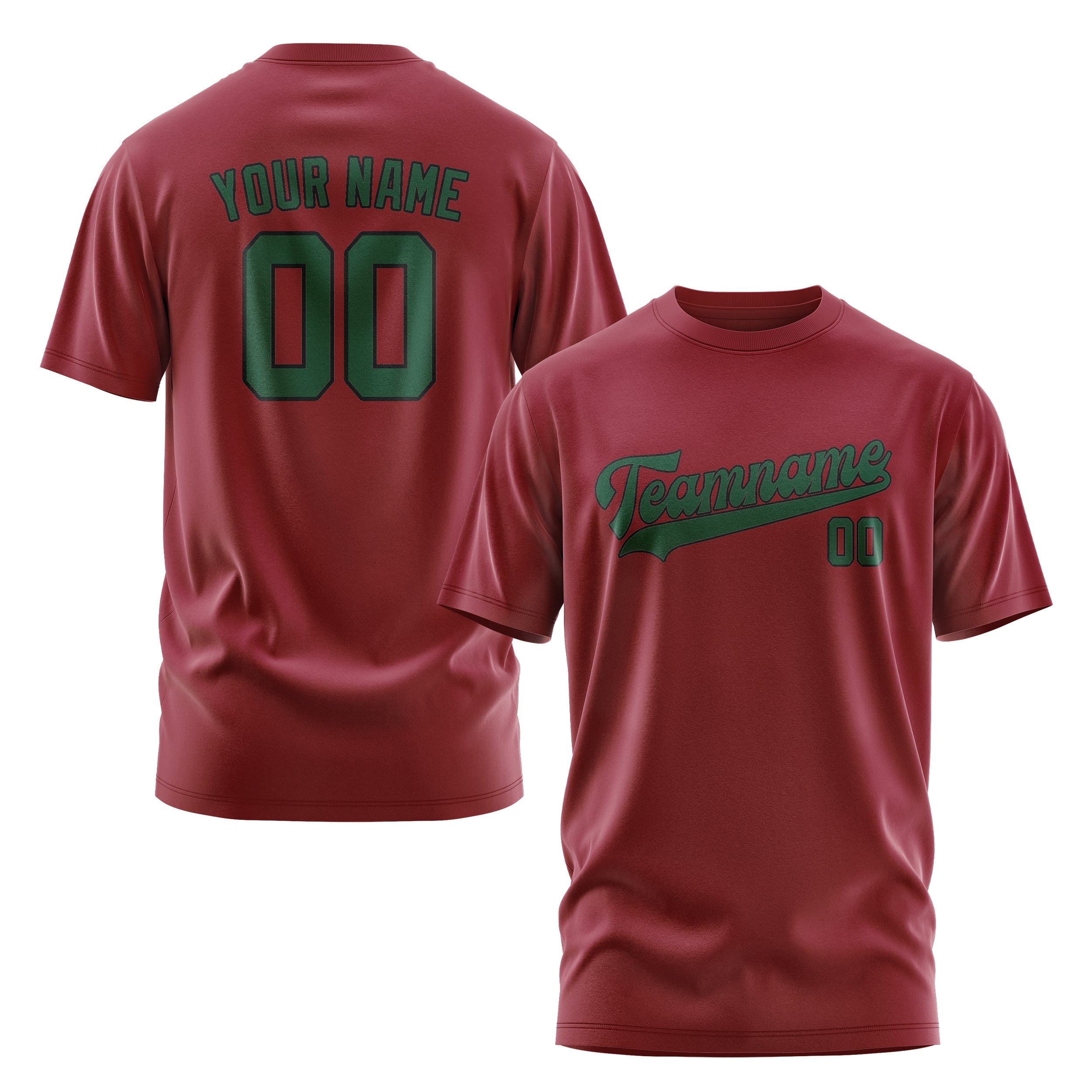 Maßgeschneidertes Karmesinrot Moosgrün T-Shirt