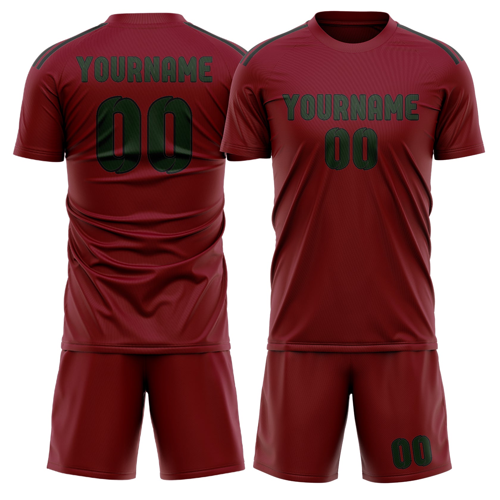 Maßgeschneidertes Professionelles Karmesinrot Tannengrün Fußballtrikot-Set