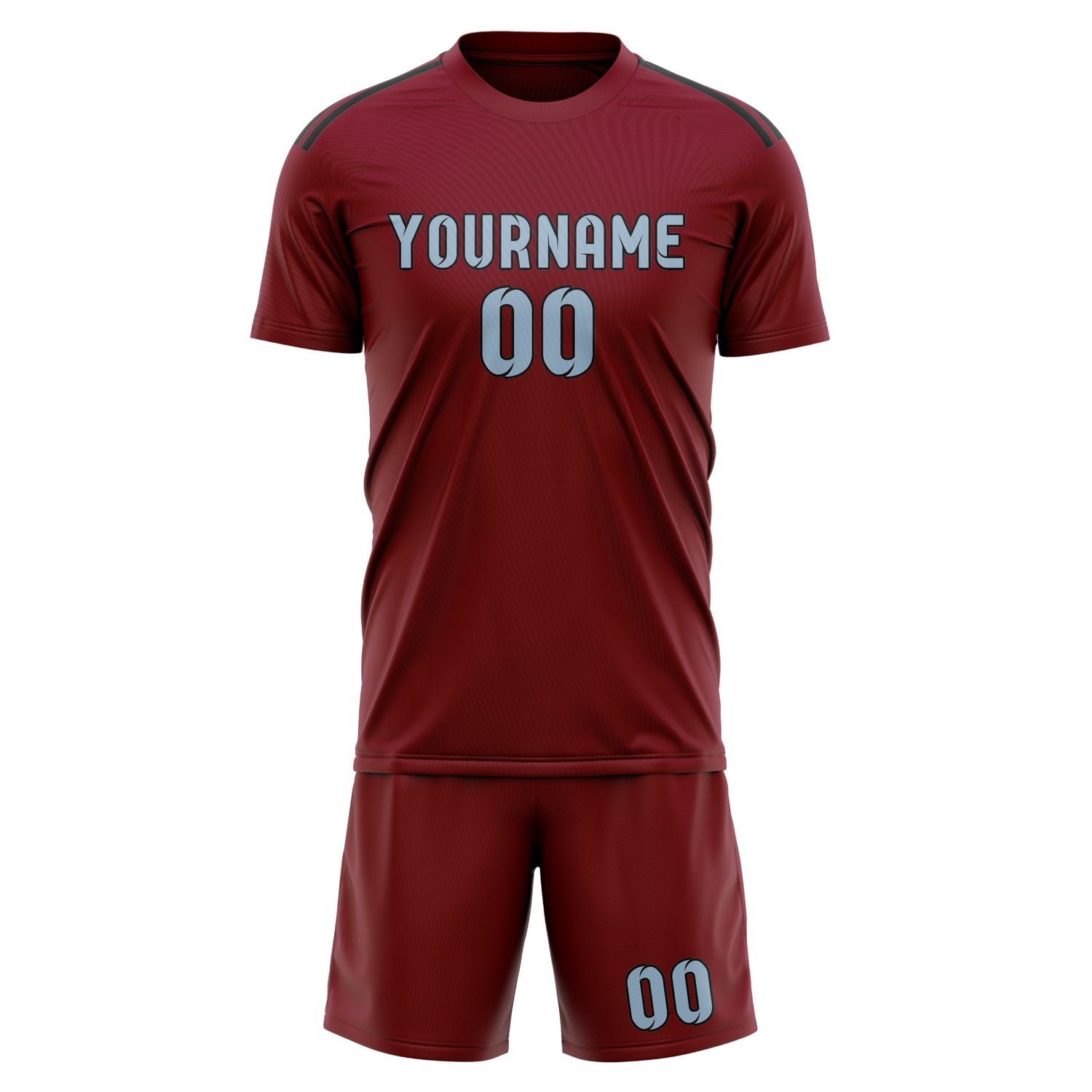 Maßgeschneidertes Professionelles Karmesinrot Hellblau Fußballtrikot-Set