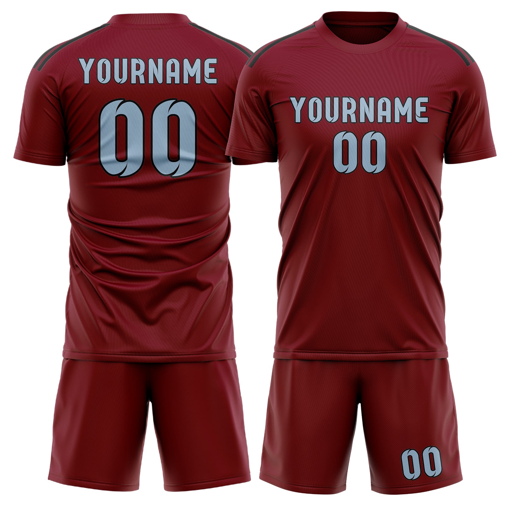 Maßgeschneidertes Professionelles Karmesinrot Hellblau Fußballtrikot-Set