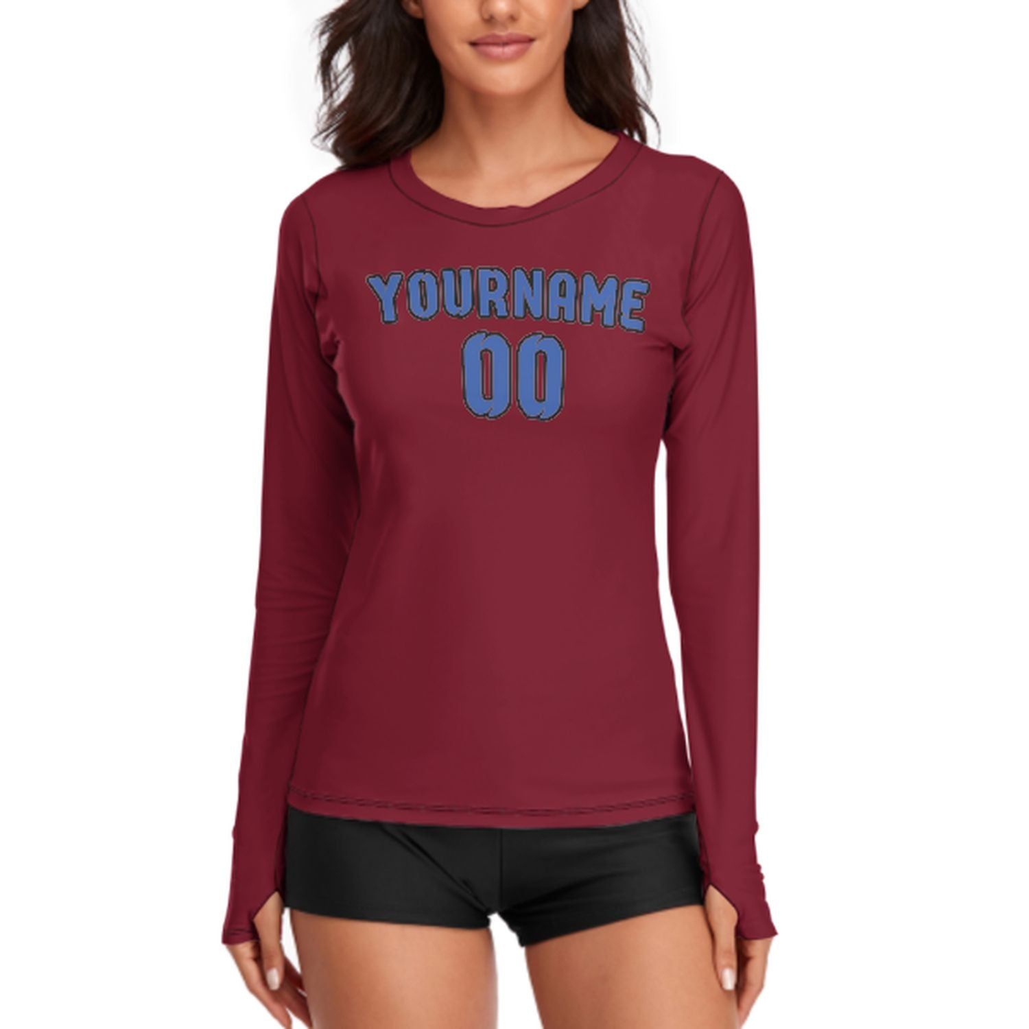 Maßgeschneidertes Karmesinrot Himmelblau Damen Langarmshirt