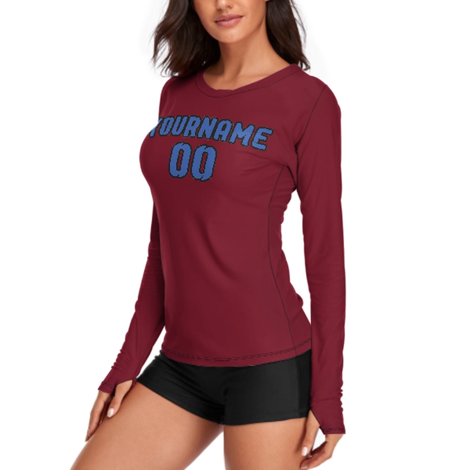 Maßgeschneidertes Karmesinrot Himmelblau Damen Langarmshirt
