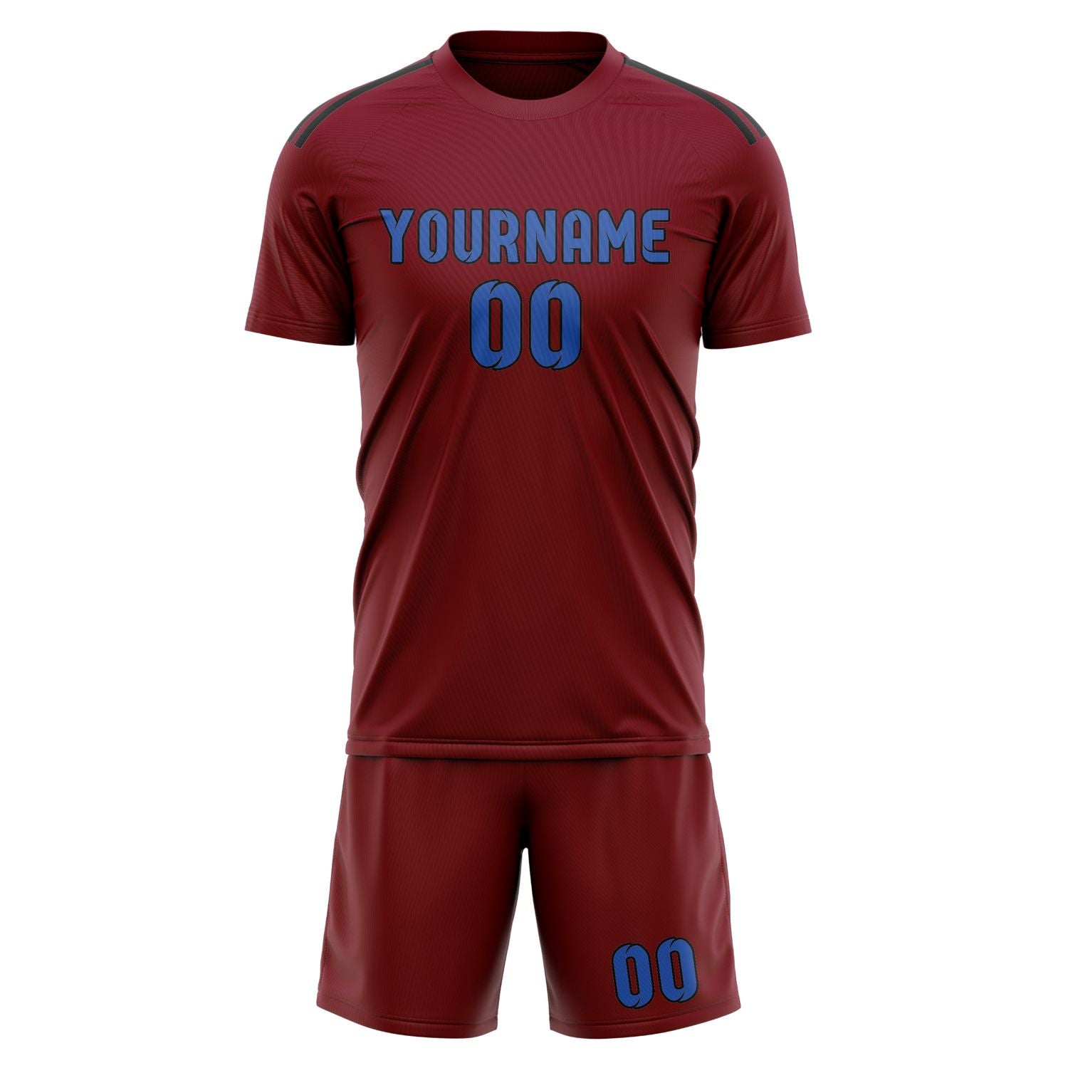 Maßgeschneidertes Professionelles Karmesinrot Himmelblau Fußballtrikot-Set