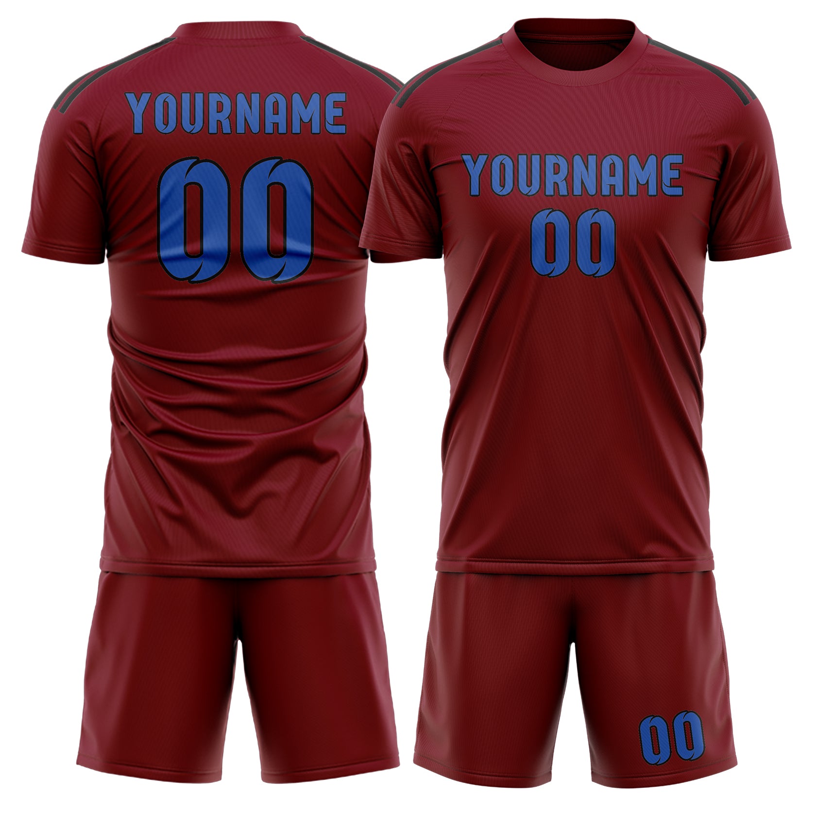 Maßgeschneidertes Professionelles Karmesinrot Himmelblau Fußballtrikot-Set