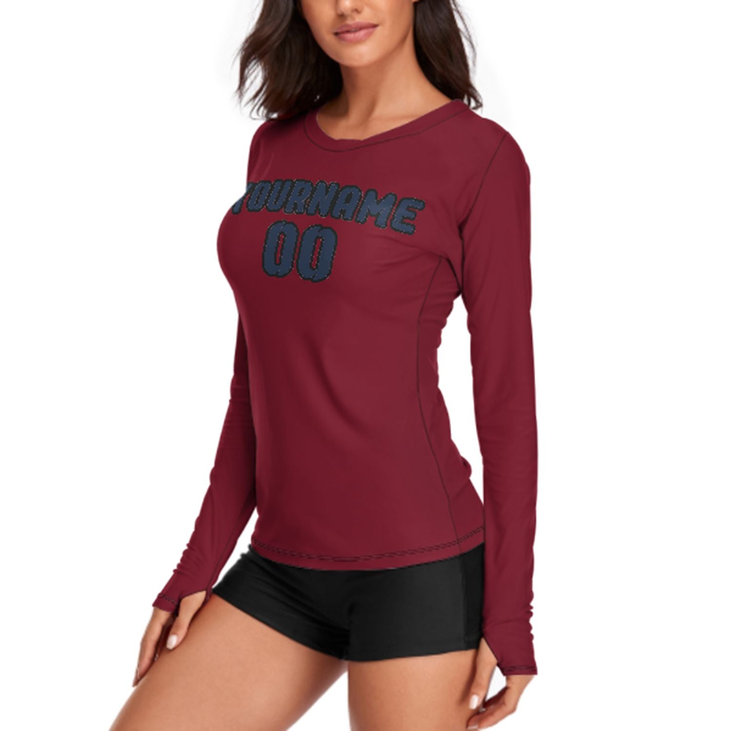 Maßgeschneidertes Karmesinrot Marineblau Damen Langarmshirt