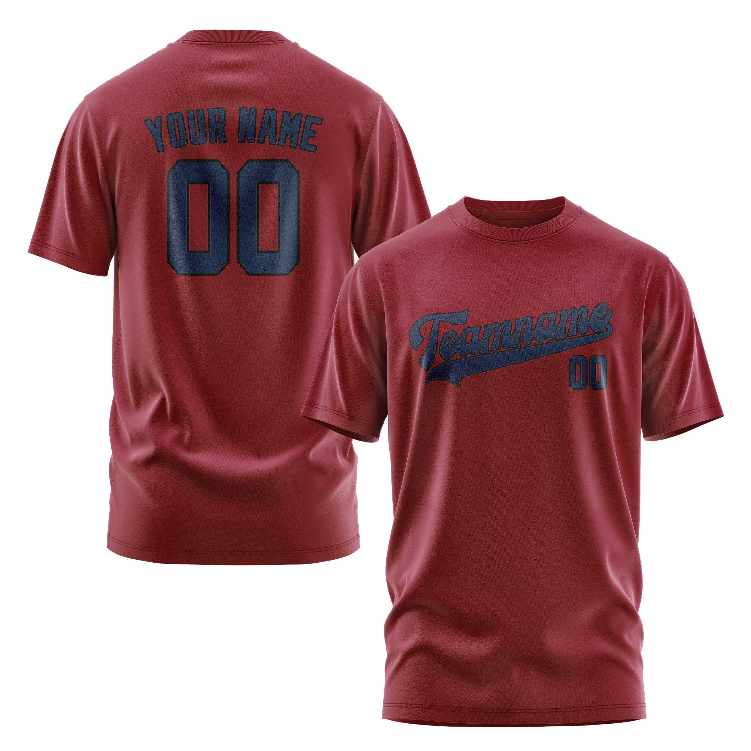 Maßgeschneidertes Karmesinrot Marineblau T-Shirt
