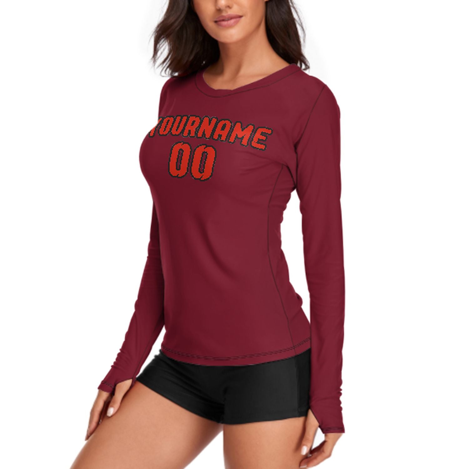 Maßgeschneidertes Karmesinrot Orangerot Damen Langarmshirt