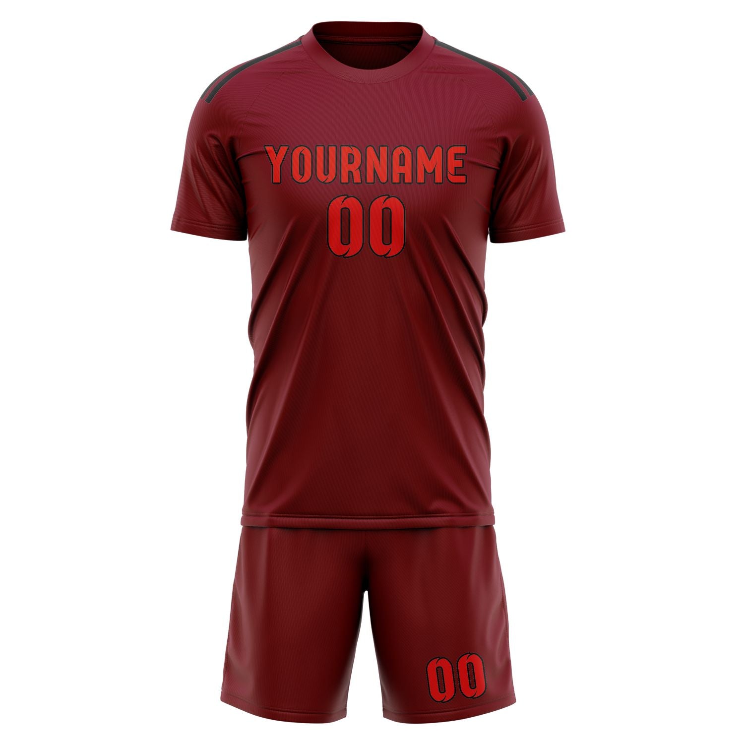 Maßgeschneidertes Professionelles Karmesinrot Orangerot Fußballtrikot-Set