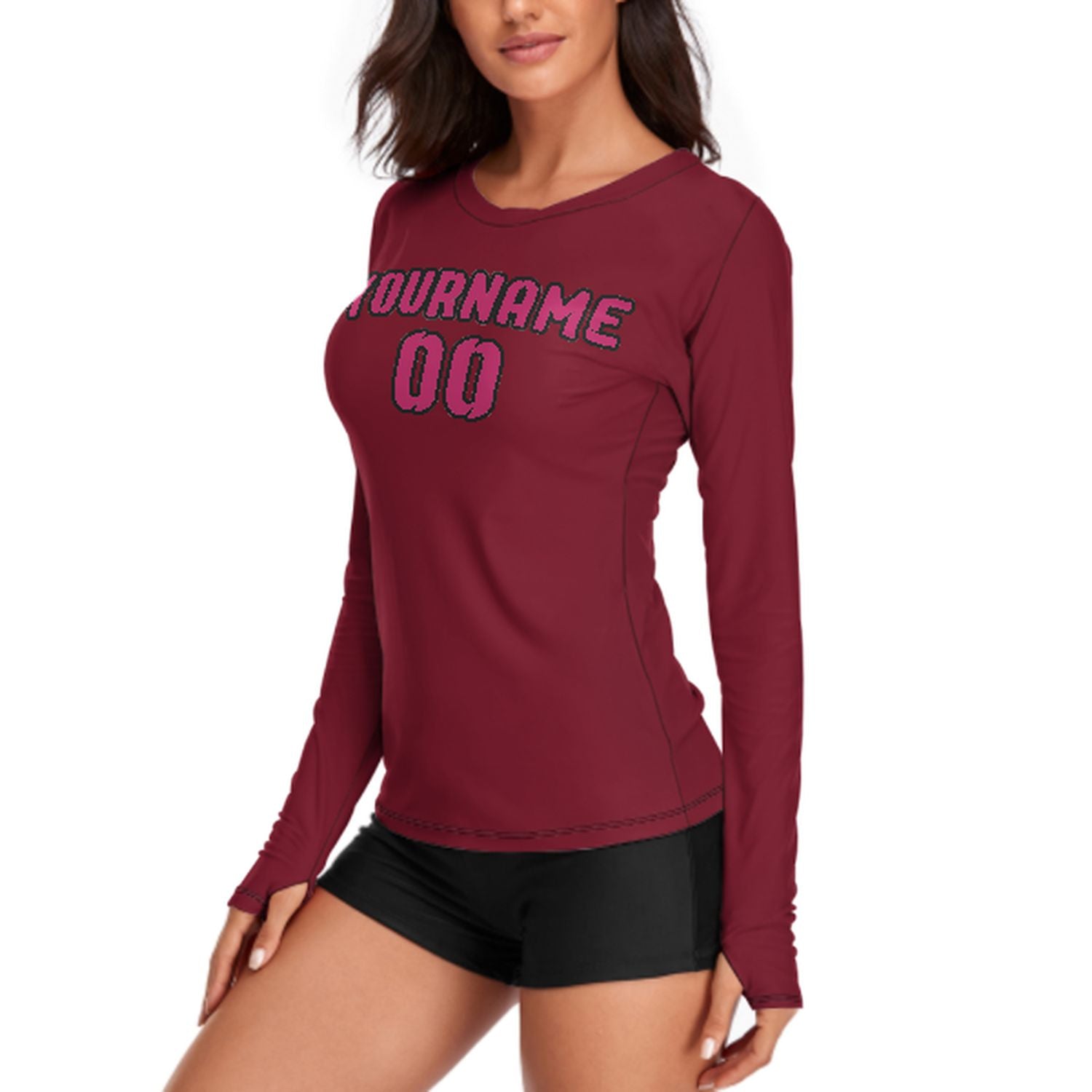 Maßgeschneidertes Karmesinrot Rosarot Damen Langarmshirt