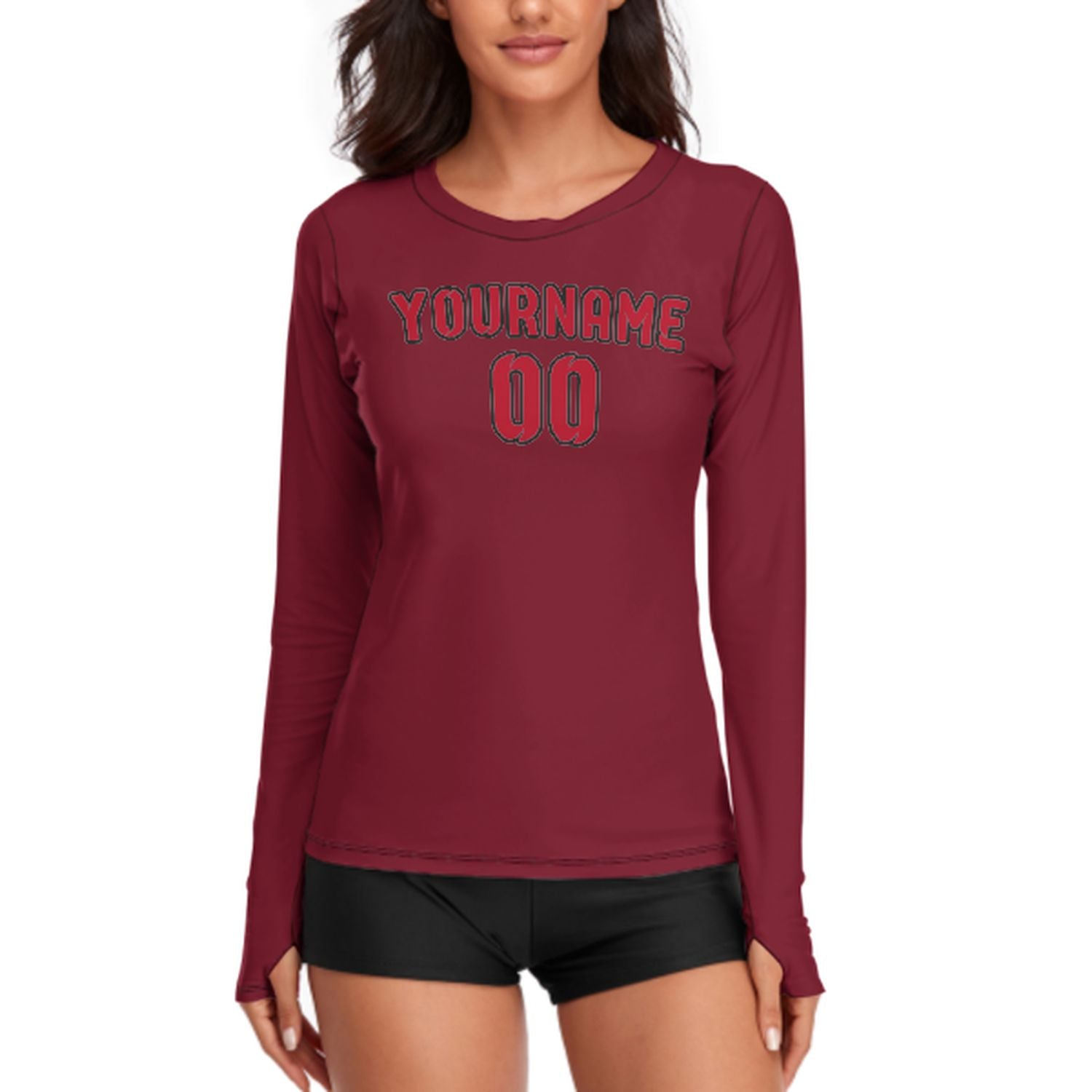 Maßgeschneidertes Karmesinrot Rot Damen Langarmshirt