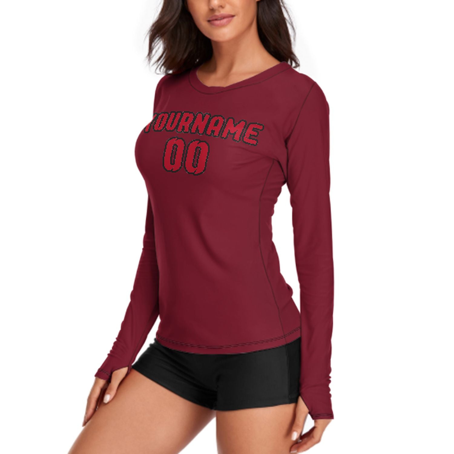 Maßgeschneidertes Karmesinrot Rot Damen Langarmshirt