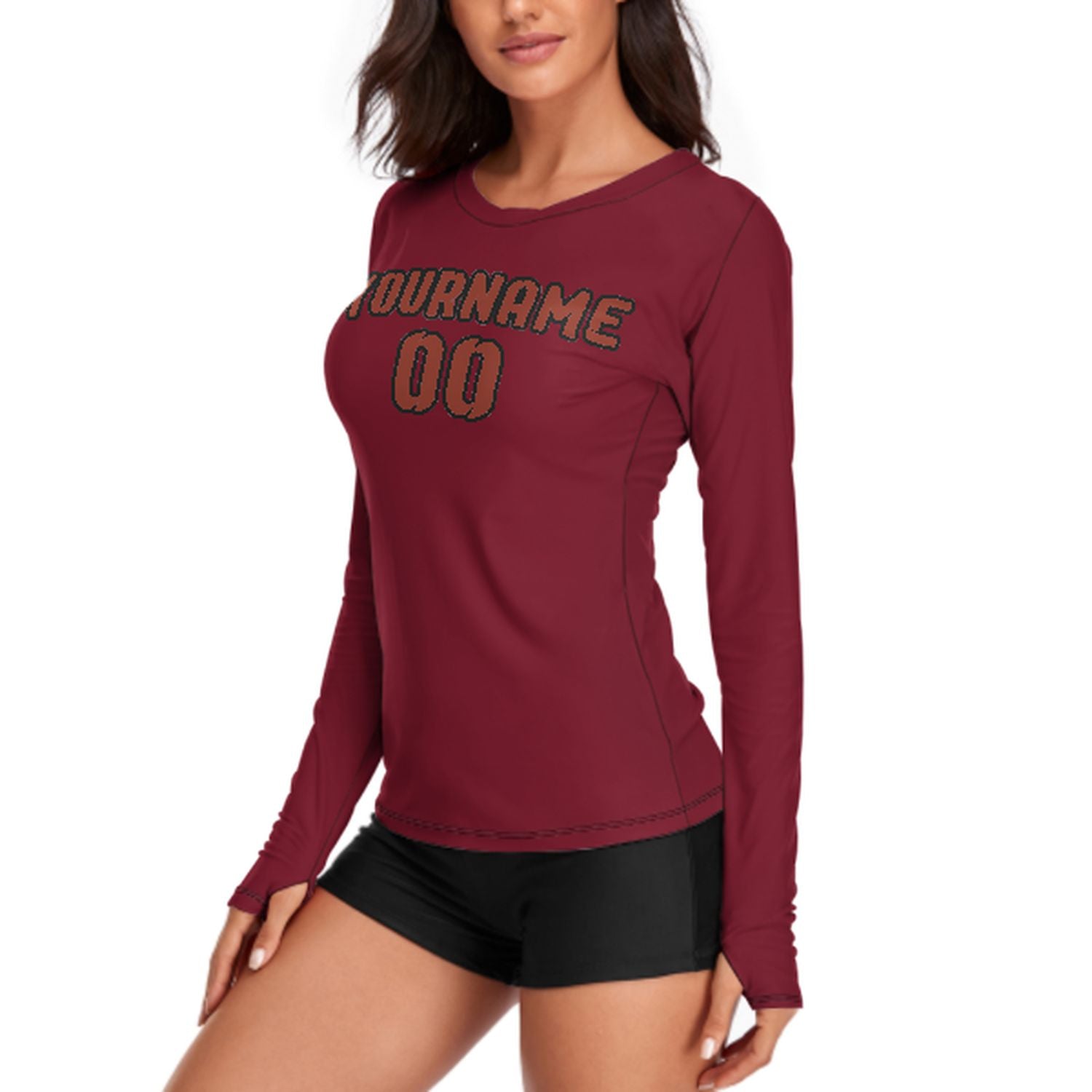 Maßgeschneidertes Karmesinrot Korallenrot Damen Langarmshirt