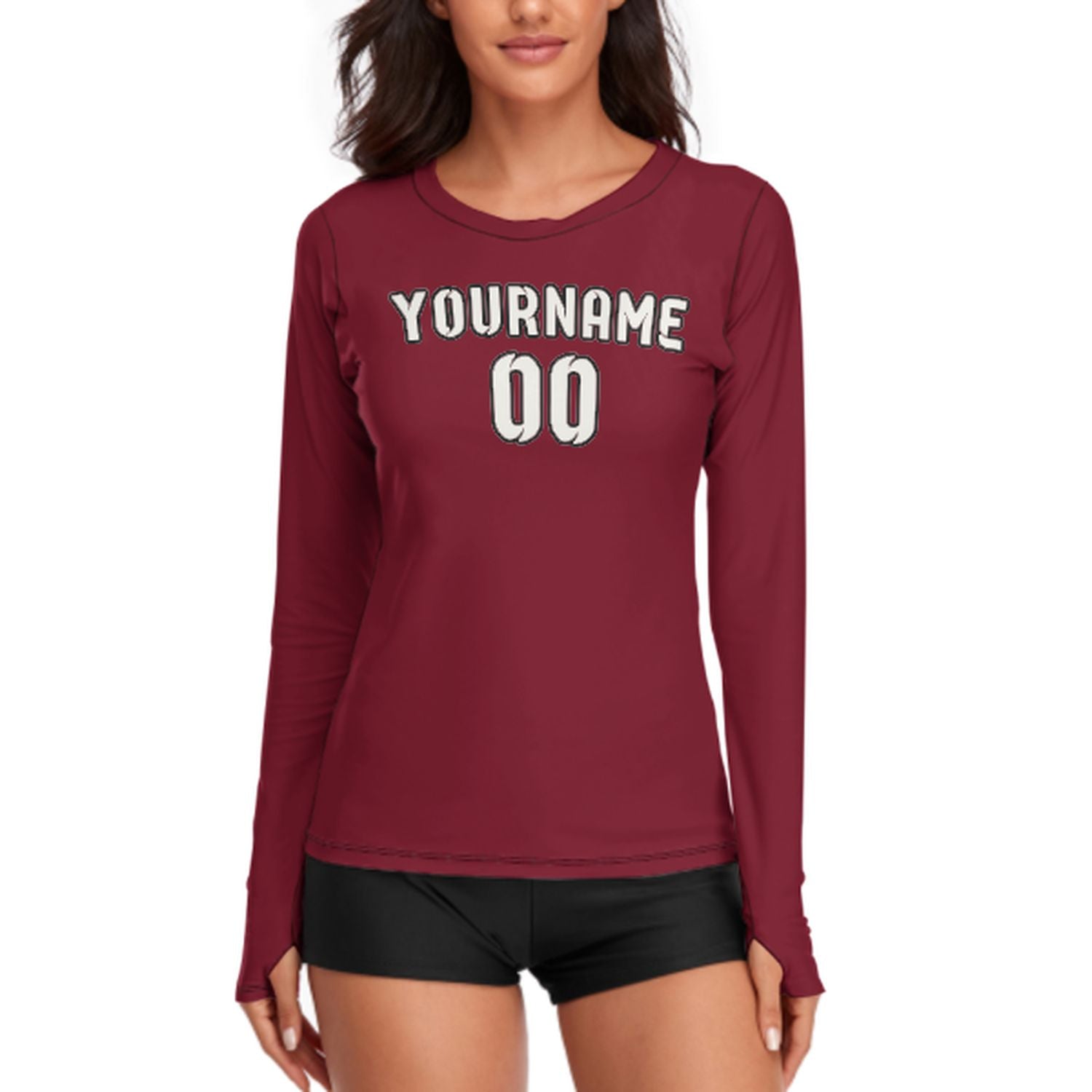Maßgeschneidertes Karmesinrot Weiß Damen Langarmshirt