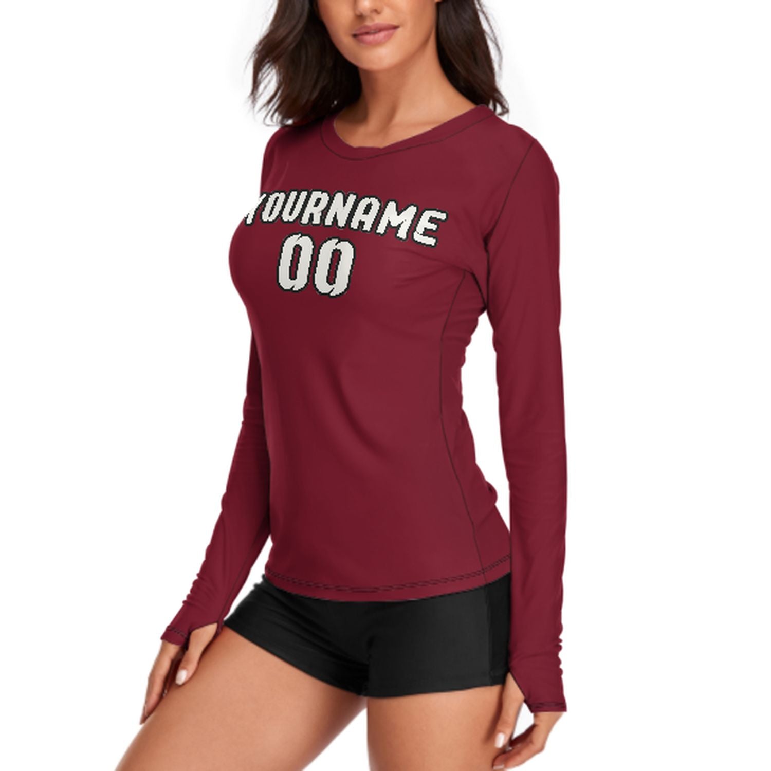 Maßgeschneidertes Karmesinrot Weiß Damen Langarmshirt